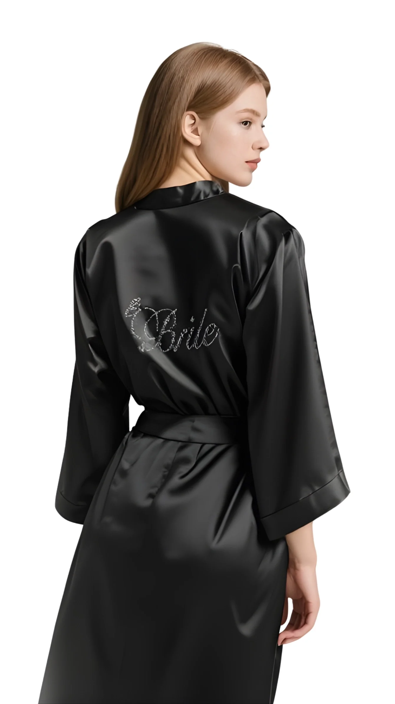 Luna Lora Siyah Saten Bride Sabahlık Zarif Kadın Ev Giyim