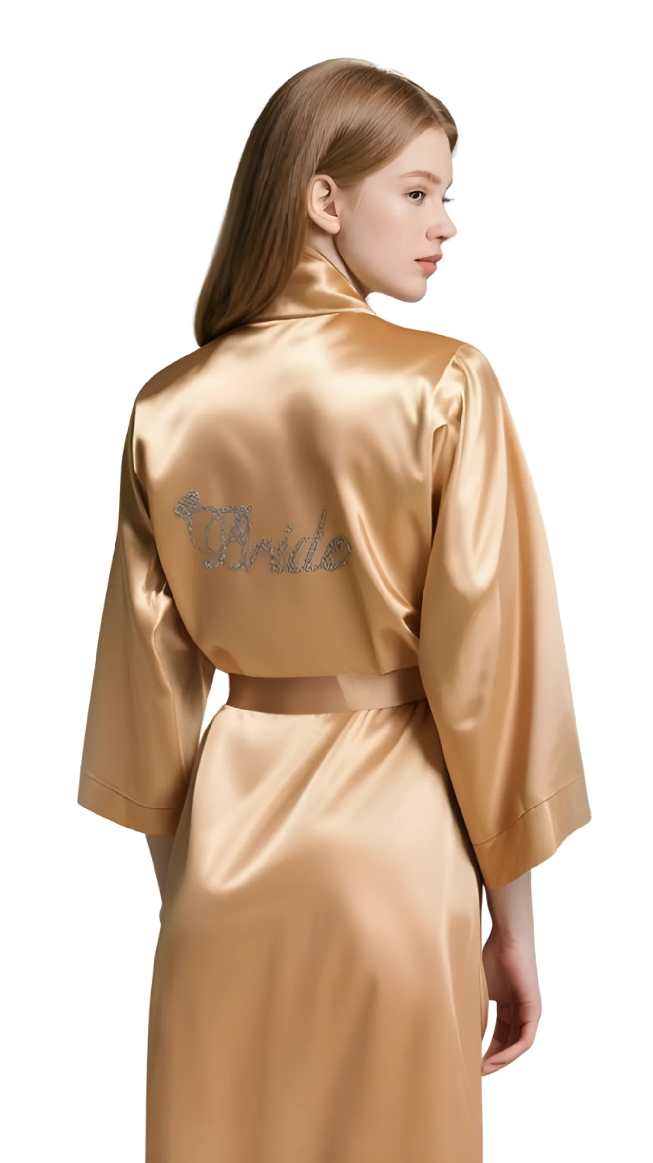 Luna Lora Gold Saten Bride Sabahlık Zarif Kadın Ev Giyim