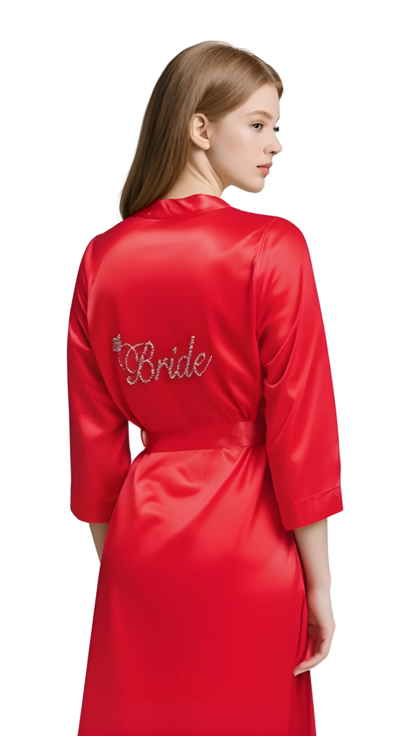 Luna Lora Kırmızı Saten Bride Sabahlık Zarif Kadın Ev Giyim