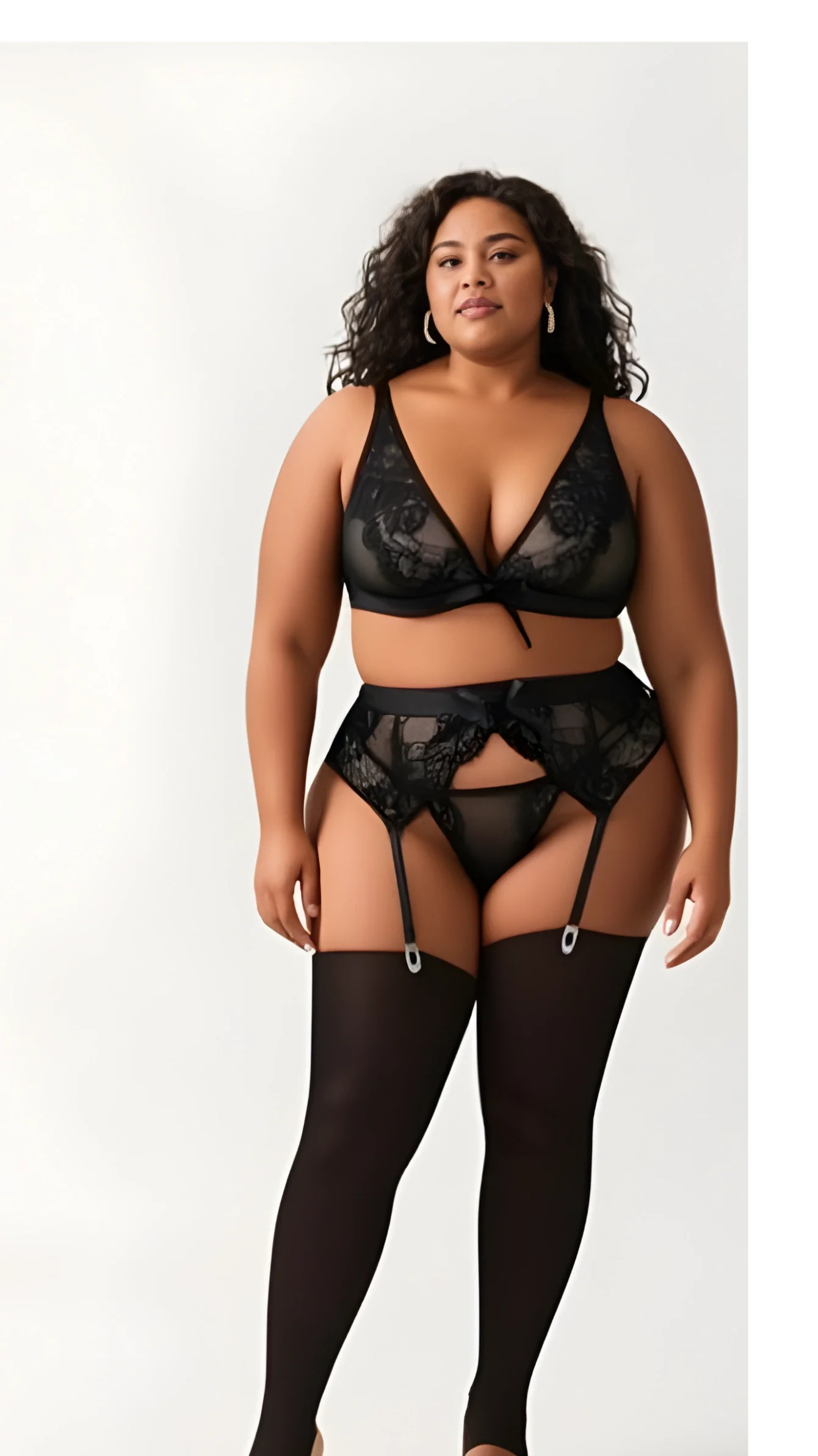 Luna Lora Büyük Beden Siyah Midnight Lace Dantel İşlemeli Desteksiz Sütyenli Fantezi Jartiyer Takımı