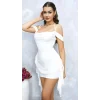Luna Lora White Aura Özel Tasarım Omuz Detaylı Şık Beyaz Fantezi Mini Club Elbisesi