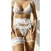 Luna Lora White Lace Grace Beyaz Dantel Bacak Bantlı Jartiyerli Sütyen Külot Takımı
