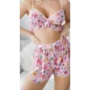 Luna Lora Pembe Desenli Tül Şortlu Sütyen Takımı Fantezi Kadın İç Giyim