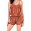 Luna Lora Tarçın Saten Babydoll Şort Takımı Zarif Kadın Gece Giyim