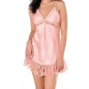 Luna Lora Somon Saten Mini Gecelik Zarif Kadın Gece Elbisesi