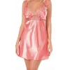 Luna Lora Mercan Saten Mini Gecelik Zarif Kadın Gece Elbisesi