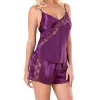Luna Lora Mor Saten Babydoll Şort Takımı Zarif Kadın Gece Giyim