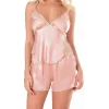 Luna Lora Koyu Pudra Saten Babydoll Şort Takımı Zarif Kadın Gece Giyim