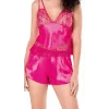 Luna Lora Fuşya Saten Babydoll Şort Takımı Zarif Kadın Gece Giyim