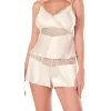 Luna Lora Fildişi Saten Babydoll Şort Takımı Zarif Kadın Gece Giyim
