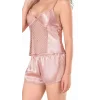 Luna Lora Koyu Pudra Saten Babydoll Şort Takımı Zarif Kadın Gece Giyim