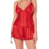 Luna Lora Kırmızı Saten Babydoll Şort Takımı Zarif Kadın Gece Giyim
