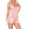 Luna Lora Somon Saten Babydoll Şort Takımı Zarif Kadın Gece Giyim