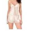 Luna Lora Fildişi Saten Babydoll Şort Takımı Zarif Kadın Gece Giyim
