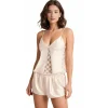 Luna Lora Fildişi Saten Babydoll Şort Takımı Zarif Kadın Gece Giyim