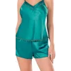 Luna Lora Zümrüt Saten Babydoll Şort Takımı Zarif Kadın Gece Giyim