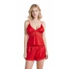 Luna Lora Kırmızı Saten Babydoll Şort Takımı Zarif Kadın Gece Giyim