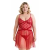 Luna Lora Büyük Beden Kırmızı Tül Mini Gecelik Zarif Kadın Gece Elbisesi