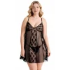 Luna Lora Büyük Beden Siyah Tül Mini Gecelik Zarif Kadın Gece Elbisesi