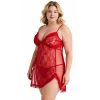Luna Lora Büyük Beden Kırmızı Tül Mini Gecelik Zarif Kadın Gece Elbisesi