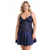 Luna Lora Büyük Beden Lacivert Saten Mini Gecelik Zarif Kadın Gece Elbisesi
