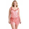 Luna Lora Büyük Beden Mercan Saten Babydoll Şort Takımı Zarif Kadın Gece Giyim