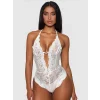 Kadın Beyaz Dantel Body Metal Kalp Aksesuarlı Fantezi İç Giyim Şık Özel Tasarım