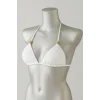 Beyaz Pedli Üçgen Bikini Üstü Halter Bağlamalı Aksesuarlı Esnek Kumaş Kadın Mayo Üstü