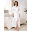 Beyaz Uzun Saten Sabahlık Zarif Kadın Ev Giyim