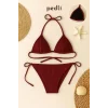 Bordo Üçgen Bikini Takımı Yandan ve Boyundan Bağlamalı Esnek Kumaş Kadın Mayo Seti