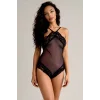 Kadın Siyah File Görünümlü Tül Bodysuit Özel Tasarım
