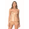 Luna Lora Gold Saten Babydoll Şort Takımı Zarif Kadın Gece Giyim