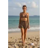 Leopar Desenli Şortlu Bağlamalı Bikini Takımı Üçgen Kesim Ayarlanabilir Esnek Kumaş Kadın Mayo Seti