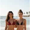 Leopar Desenli ve Bordo 2’li Üçgen Bikini Üstü Seti Bağlamalı Minimal Kesim Kadın Mayo Üstü