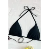 Leopar Desenli ve Siyah 2’li Üçgen Bikini Üstü Seti Bağlamalı Minimal Kesim Kadın Mayo Üstü