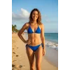 Mavi Üçgen Bikini Takımı Yandan ve Boyundan Bağlamalı Esnek Kumaş Kadın Mayo Seti