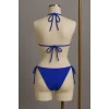 Mavi Üçgen Bikini Takımı Yandan ve Boyundan Bağlamalı Esnek Kumaş Kadın Mayo Seti