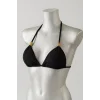 Siyah Pedli Üçgen Bikini Üstü Halter Bağlamalı Aksesuarlı Esnek Kumaş Kadın Mayo Üstü