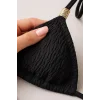 Siyah Pedli Üçgen Bikini Üstü Halter Bağlamalı Aksesuarlı Esnek Kumaş Kadın Mayo Üstü