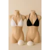 Siyah ve Beyaz 2’li Üçgen Bikini Üstü Seti Bağlamalı Minimal Kesim Esnek Kadın Mayo Üstü
