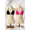Siyah ve Fuşya Detaylı Üçgen Bikini Üstü Bağlamalı Kadın Mayo Üstü 2li