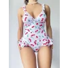 Kadın Vişne Desenli Dantel İşlemeli Şık Body