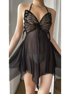 Luna Lora Midnight Butterfly Kelebek Görünümlü Fantezi Tül Siyah Gecelik
