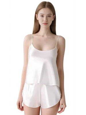 Luna Lora Beyaz Saten Babydoll Şort Takımı Zarif Kadın Gece Giyim