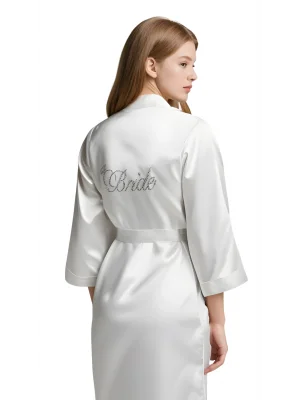Luna Lora Beyaz Saten Bride Sabahlık Zarif Kadın Ev Giyim