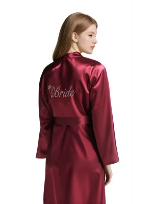 Luna Lora Bordo Saten Bride Sabahlık Zarif Kadın Ev Giyim