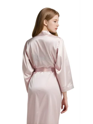 Luna Lora Pudra Saten Bride Sabahlık Zarif Kadın Ev Giyim
