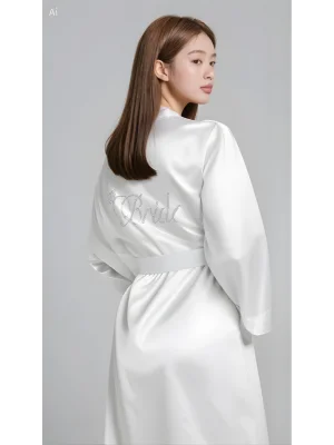 Luna Lora Ekru Saten Bride Sabahlık Zarif Kadın Ev Giyim