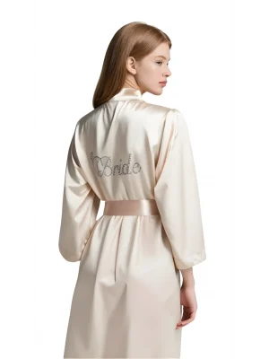 Luna Lora Fildişi Saten Bride Sabahlık Zarif Kadın Ev Giyim