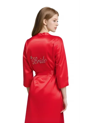 Luna Lora Kırmızı Saten Bride Sabahlık Zarif Kadın Ev Giyim
